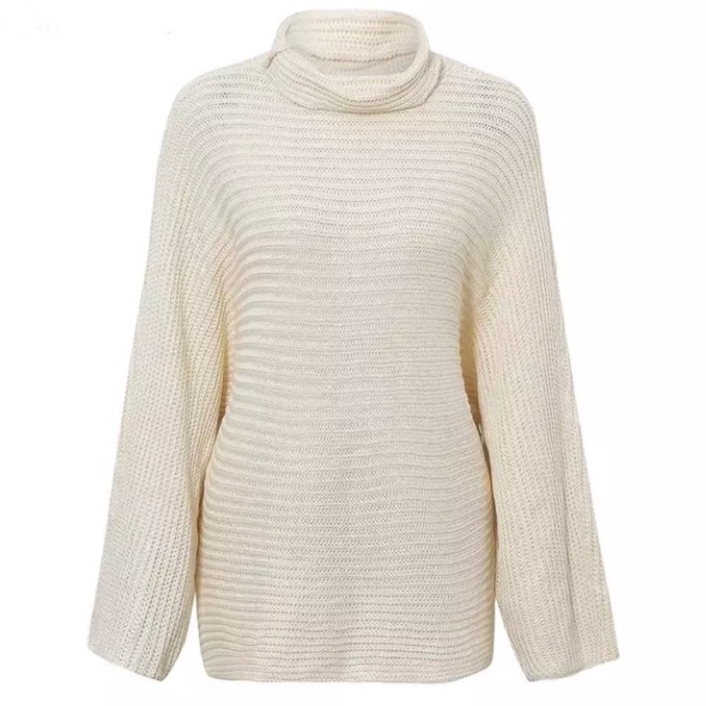 Ivory Ribbed Batwing Ribbed Turtleneck Sweater - Picture 3 of 6